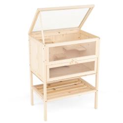 Cage pour hamster 60 x 40 x 80 cm avec zones multi-&eacute;chelles et rack de rangement moderne en bois ma