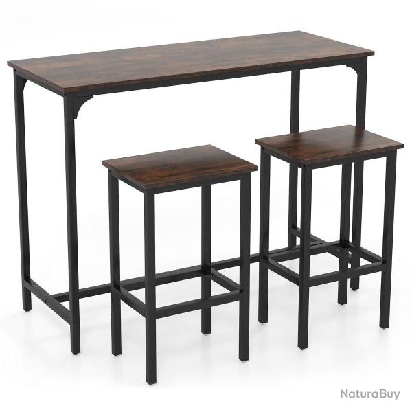 Ensemble de table � manger lot de 3 avec table haute 120 x 48 x 91 cm et 2 tabourets confortables s