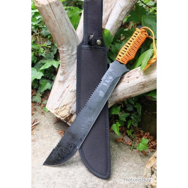 Bowie Machette Couteau Bushcraft Survie Lame Acier Inox Manche Paracorde Etui Nylon Trekking Alaska