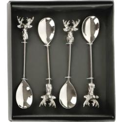 CUILLÈRES À DESSERT TÊTE DE CERF X4
