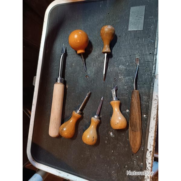 Gravure sculpture  pr�cision quadrillage travail du bois lot �choppes de graveur outil a quadriller