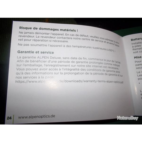 point rouge ALPEN OPTIC ARGUS 1X26X23 OPEN - GARANTIE A VIE allemand