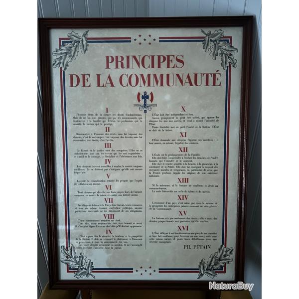 Affiche Principes de la Communaut� sous l'�tat de Vichy WW2