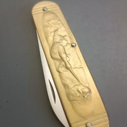 ANCIEN COUTEAU, PRADEL CCA, THIERS, XX&egrave;me, manche laiton.