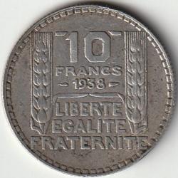 Pi&egrave;ce de Monnaie France 10 francs Turin Argent 1938