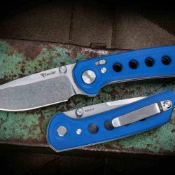 Couteau Pliant Reate Knives PL-XT Lame Acier Nitro-V Manche G10 Bleu Pivot Lock REA141