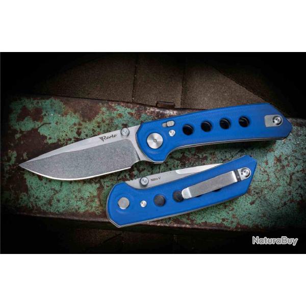 Couteau Pliant Reate Knives PL-XT Lame Acier Nitro-V Manche G10 Bleu Pivot Lock REA141