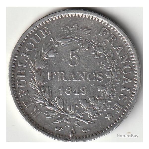 Pi�ce de Monnaie ARGENT France 5 francs  Hercule IIe R�publique 1849 Paris Vendue au prix du m�tal