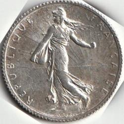 Pi&egrave;ce De Monnaie Argent France 1 franc Semeuse1918