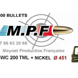 500 Balles MPF Ogives Cuivrée + nickel 45 SWC 200 Gr 451" hyper promotion port gratuit pour NOEL