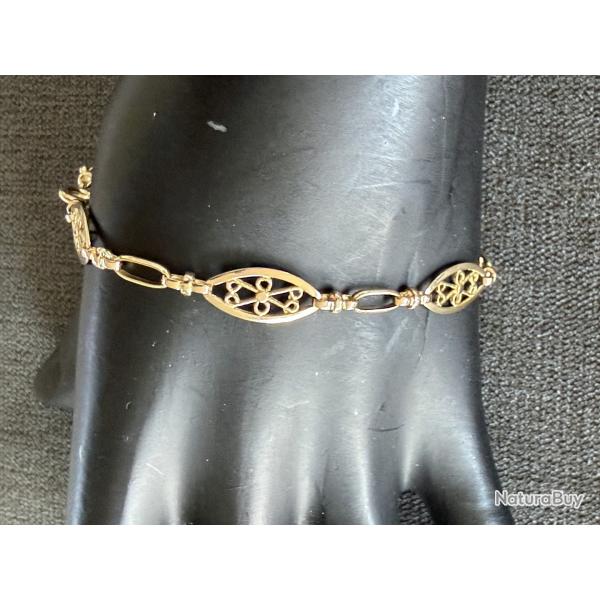 Joli bracelet or jaune 18 carats - maille filigrane - 19,3 cm