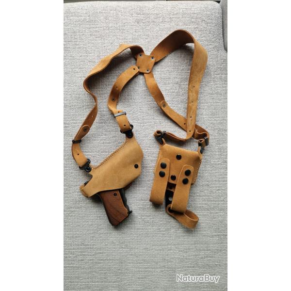 HOLSTER d'�paule, avec deux pouchs magazines, cuir suede pour HK P7M13
