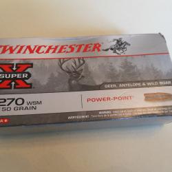 BOITE DE VINGT CARTOUCHES WINCHESTER CALIBRE 270 WSM 150 GRAINS POWER POINT