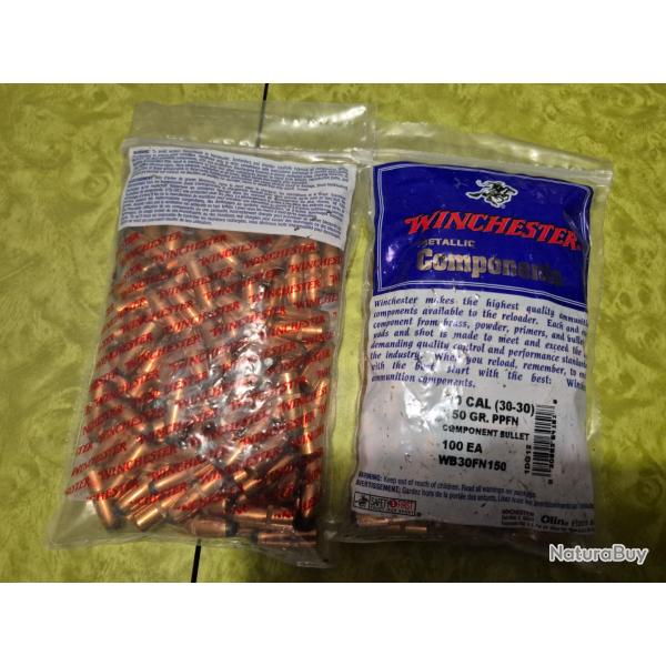 Lot de 218 Ogives WINCHESTER 30 30 150 GR