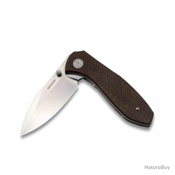 Couteau Eikonic Kasador Lame Acier D2 Manche Micarta Toile Marron Linerlock EKC331SBR