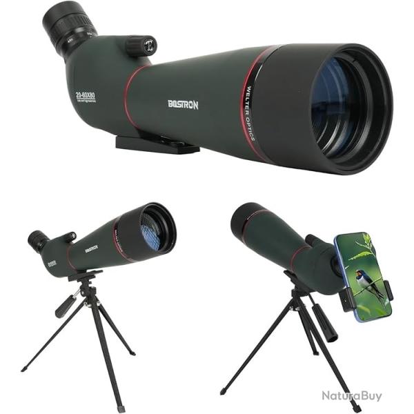 Longue Vue 20-60x80 FMC Prisme Porro Oculaire Amovible Tr�pied + Support T�l�phone Observation & Tir
