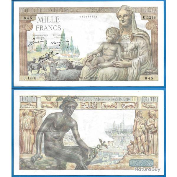 France 1000 Francs 1942 Demeter Grand Billet Franc