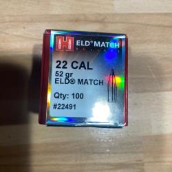 Ogives Hornady 22 CAL 52 gr ELD MATCH
