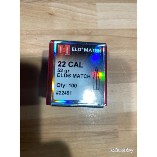 Ogives Hornady 22 CAL 52 gr ELD MATCH