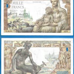 France 1000 Francs 1942 Du 11 Fevrier Demeter Serie Z Grand Billet Franc