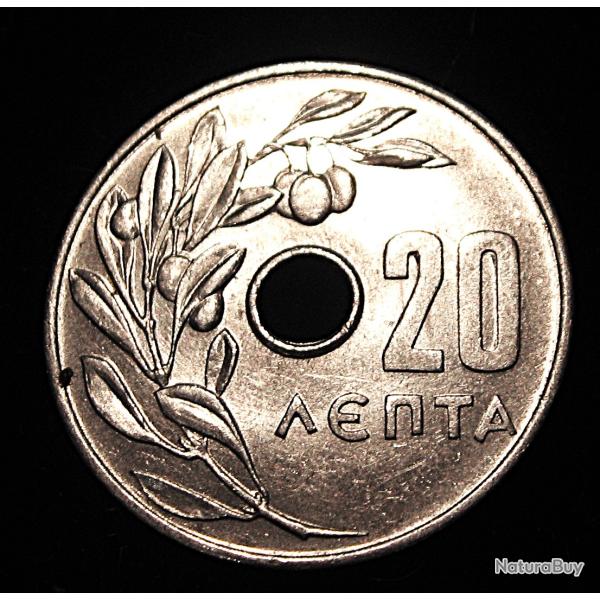 Grece , piece de 20 lepta (rare en l'�tat) aluminium 1966  ttb