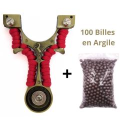 Lance-pierre Pro Cheval en M&eacute;tal Haute Pr&eacute;cision + 100 Billes Argile Biod&eacute;gradables + 10 &Eacute;lastiques