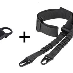 Sangle de fusil 2 points Noire + Boucle GBB QD Noir