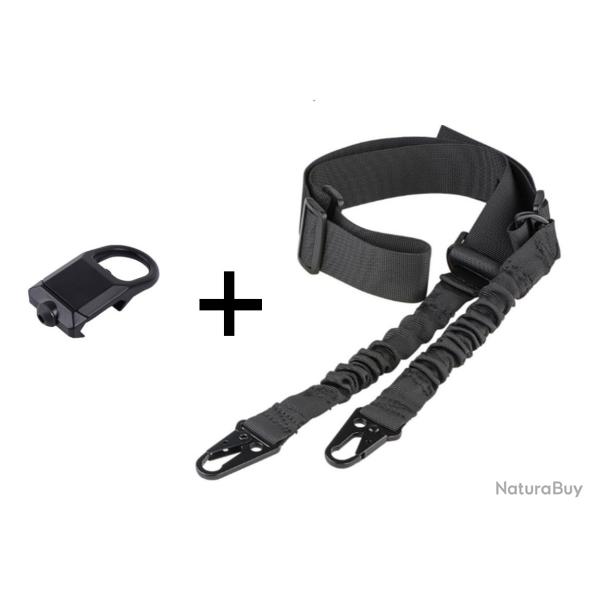 Sangle de fusil 2 points Noire + Boucle GBB QD Noir