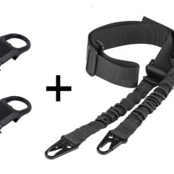 Sangle de fusil 2 points Noire + 2 Boucles GBB QD Noir