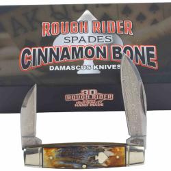 Couteau Rough Ryder Senator 2 Lames Acier Damas Manche Os Cinnamon Slip Joint RR2530