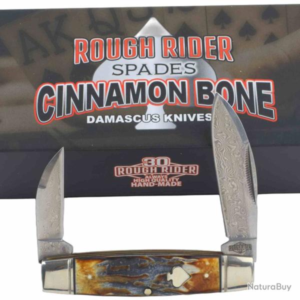 Couteau Rough Ryder Senator 2 Lames Acier Damas Manche Os Cinnamon Slip Joint RR2530