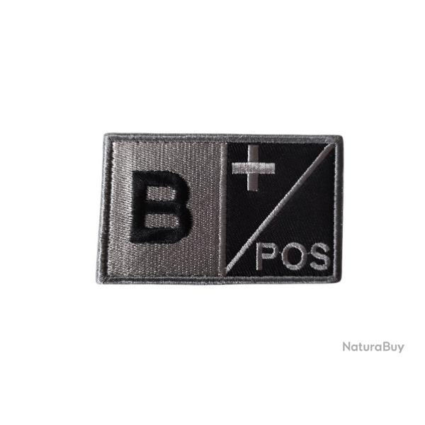 Grand patch Groupe sanguin B+ Gris/Noir velcro - Livraison gratuite