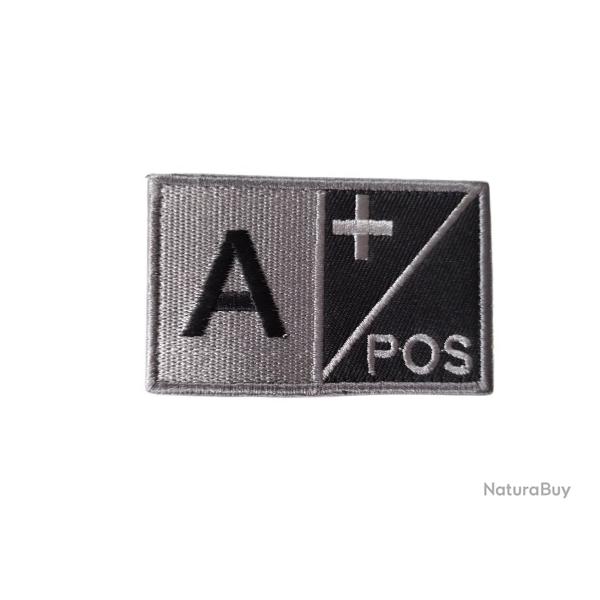 Grand patch Groupe sanguin A+ Gris/Noir velcro - Livraison gratuite