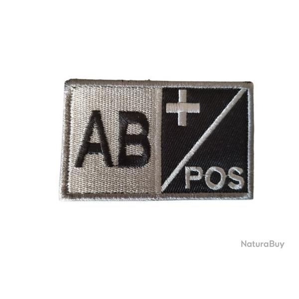 Grand patch Groupe sanguin AB+ Gris/Noir velcro - Livraison gratuite