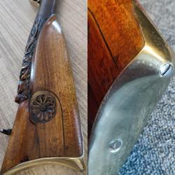 Fusil &agrave; piston sign&eacute; Repassin &agrave; Sainte Foy vers 1840 en maillechort crosse &agrave; la Fran&ccedil;aise sculpt&eacute;e