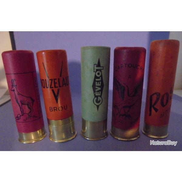 LOT DE 5 CARTOUCHES ANCIENNES NON RECHARGEES NEUTRALISEES N�12