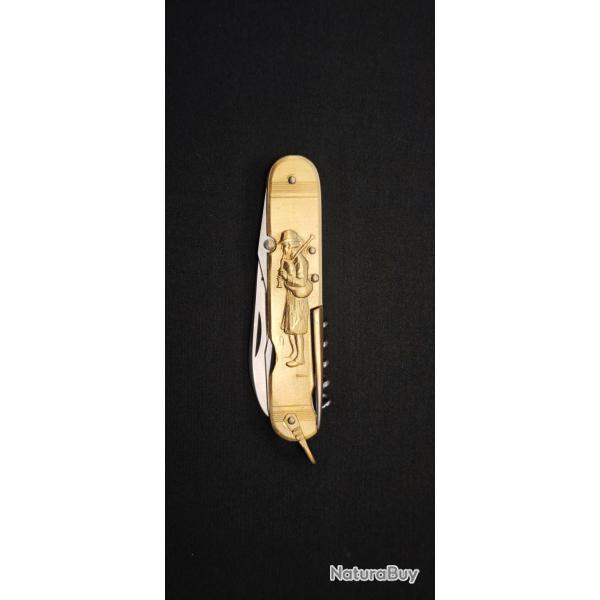 COUPERIER COURSOLLE 1176 - Couteau pliant artisanal - 6 fonctions, manche laiton - Version Cornemuse
