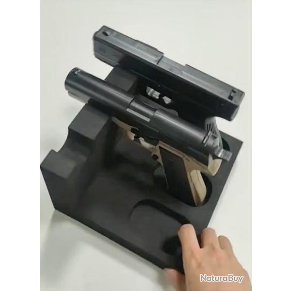 SUPPORT 3 ARMES DE POING PISTOLETS OU REVOLVERS MOUSSE DURE EVA DERNIER EXEMPLAIRE