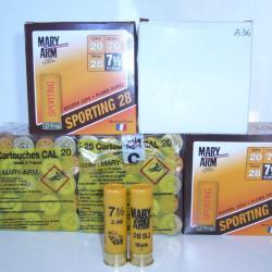 LOT DE CARTOUCHES MARY ARM  CALIBRE 20 PLOMB N&deg; 7.5  28BJ