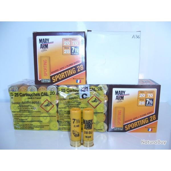 LOT DE CARTOUCHES MARY ARM  CALIBRE 20 PLOMB N� 7.5  28BJ