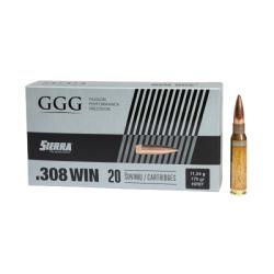 CARTOUCHES GGG CAL.308WIN 175GR HPBT Sierra Matchking - Lot de 100