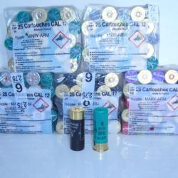LOT DE CARTOUCHE CALIBRE 12  ACIER N&deg; 6  24-28-30 BJ