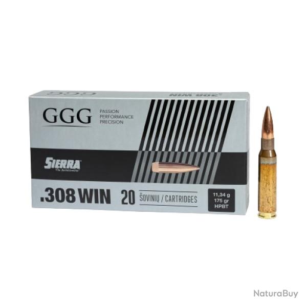 CARTOUCHES GGG CAL.308WIN 175GR HPBT Sierra Matchking - Lot de 200