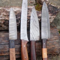 LOT DE 4 Couteau De Cuisine Couteau de Chef Lame Acier Damas 256 Couches Fabrication Artisanale