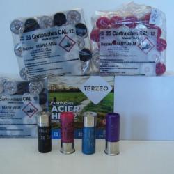 LOT DE CARTOUCHE CALIBRE 12 ACIER NICKELE N&deg; 3+4/5+6/4/6