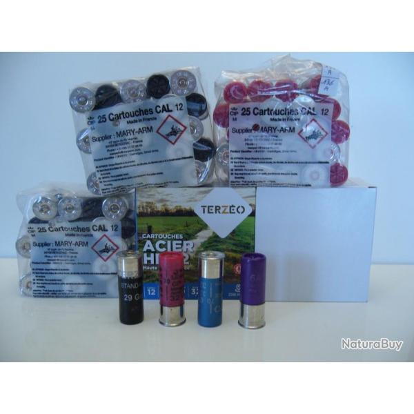 LOT DE CARTOUCHE CALIBRE 12 ACIER NICKELE N� 3+4/5+6/4/6