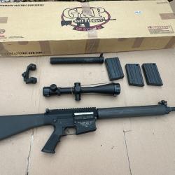 Airsoft SR25 AEG G&P Sniper avec silencieux / Lunette (replique Leupold)