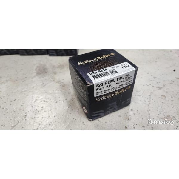 Munitions SELLIER & BELLOT FMJ 3.6g 55grs - Cal. 223 REM x10 boites