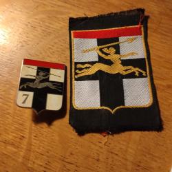 Lot insigne militaire et patch tissu 7ieme division blind&eacute;e