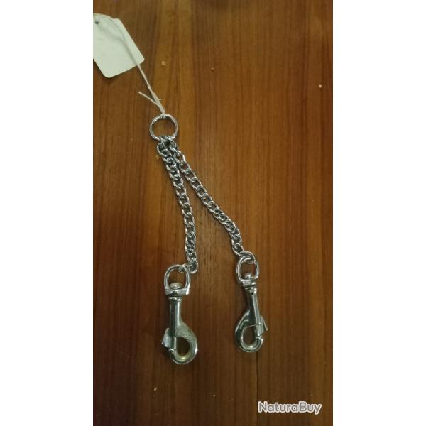 coupleur chaines et mousquetons inox pour 2 chiens
